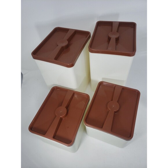 Poly Flex Republic Canister Set Vintage MCM Four Piece Brown 4 Lids Model 239 - Picture 3 of 12